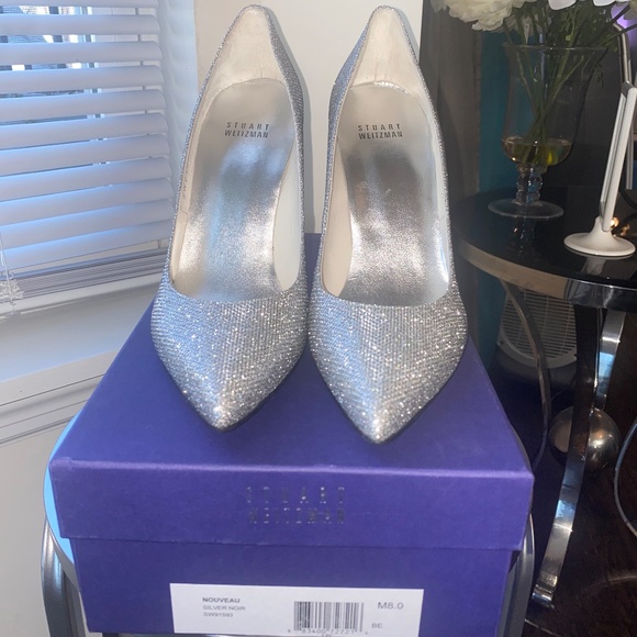 NEW Stuart Weitzman Silver Noir Nouveau Style Heel Size 8 - Picture 15 of 15